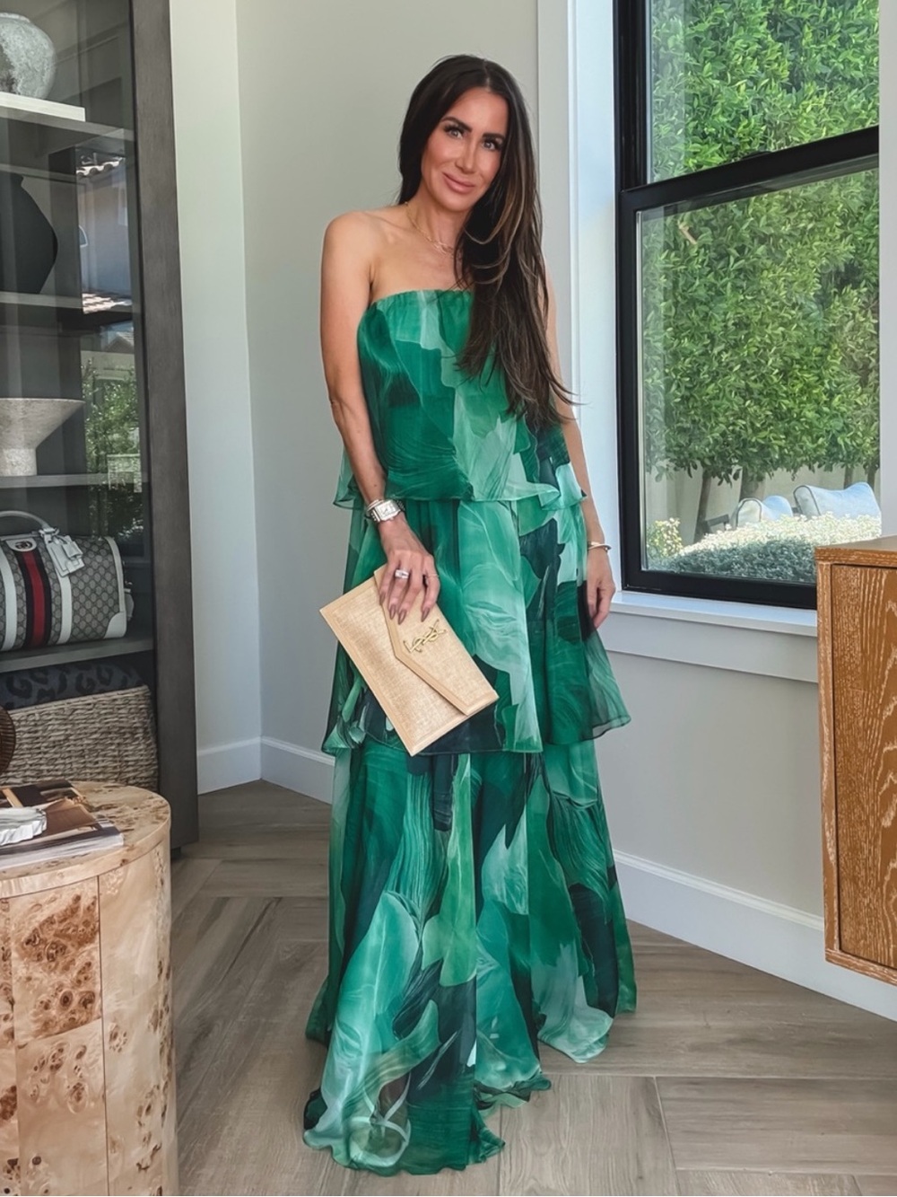 Petal & Pup Bloom Strapless Maxi Dress in Green Floral M